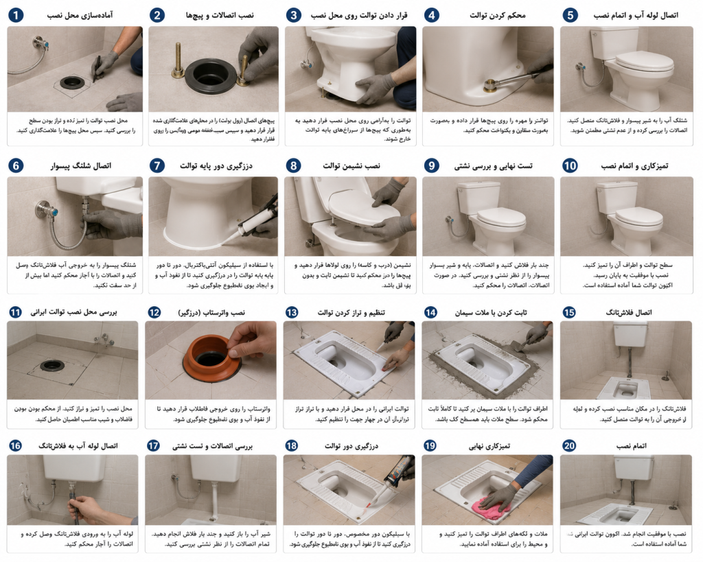 اصول کلی لوله‌ کشی فاضلاب توالت ایرانی و فرنگی نکات کلیدی 1405